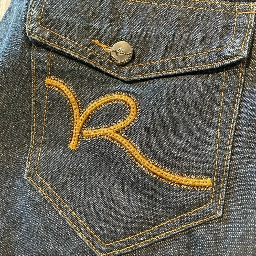 Rocawear Men’s Dark Wash Back Pocket Flap Straight Leg Jeans 38x34